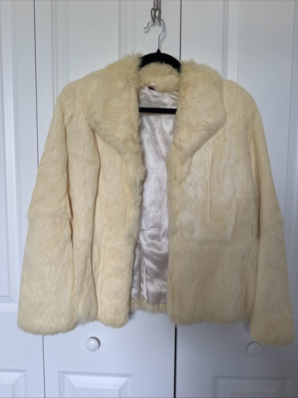 Real Rabbit Fur Womens Blazer Coat with separate Collar Vintage Size L